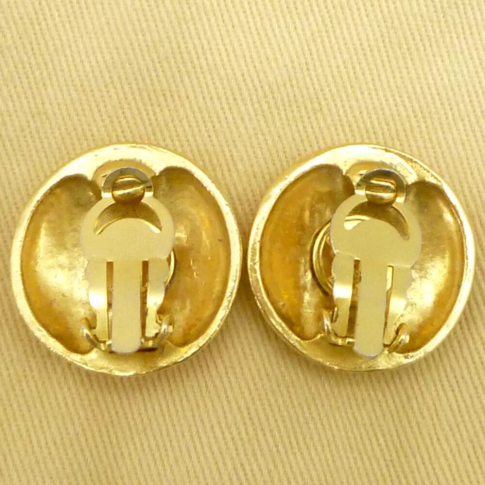 Authentic CHANEL Vintage Coco Mark Earrings Gold Brass - Picture 3 of 11